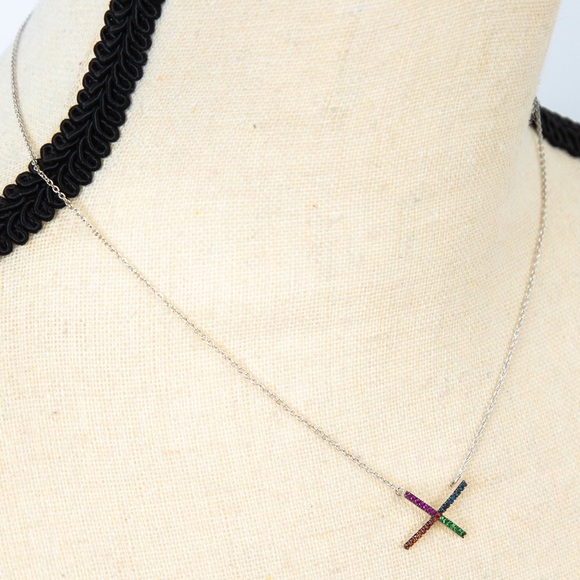 Rarities Carol Brodie Multigem X pendant sterling necklace multi color gemestone - Picture 4 of 9